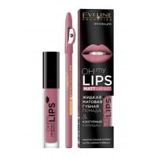 Набір Eveline Матова помада №09 Oh My Lips 4.5 мл Контурний олівець для губ Max Intense Colour 28-Pastel Pink 10 г