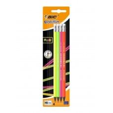 Набір олівців чорнографітних шестикутних BIC Evolution Fluo HB 4 кольори з гумкою 4 шт