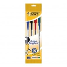 Ручки кулькові BIC Cristal 4шт різнокольорові