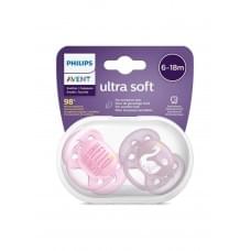 Силіконова пустушка philips avent ultra soft 6-18 міс. для дівчаток 2шт. (scf223/02)