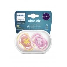 Силіконова пустушка philips avent ultra air з декором 6-18 міс 2 шт для дівчаток (scf343/22)