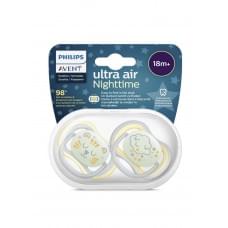 Силіконова пустушка philips avent ultra air нічна 18+ міс 2 шт (scf376/01)