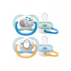 Силіконова пустушка philips avent ultra air animal 0-6 міс. 2 для хлопчиків 2 шт. (scf080/05)