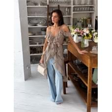 Блуза Art Knit довга з воланами Бежева М
