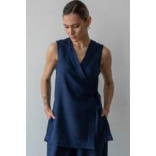 Сорочки Forly Топ подовжений на запах зі льону Denim XL/XXL Синій LN0093-13-70_XL/XXL