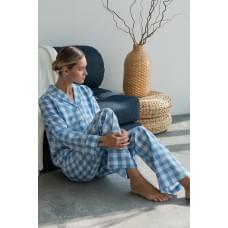 Піжама Forly Піжамний бавовняний костюм з брюками Blue Plaid XS/S Принт HL0073-29-69_XS/S