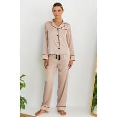 Піжамний шовковий костюм з брюками Beige Peach