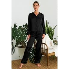Піжамний шовковий костюм з брюками Total Black